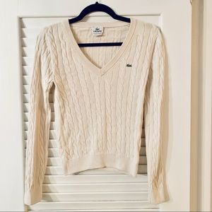 LACOSTE V-Neck Cable Knit Sweater Size US S, FR 36